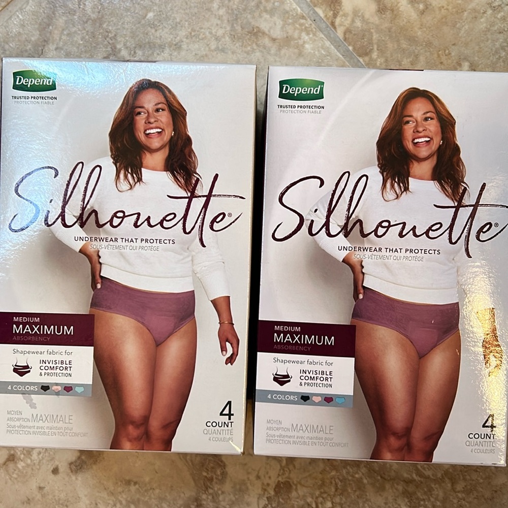 2 Boxes Depend Silhouette Underwear 4 ct each Medium